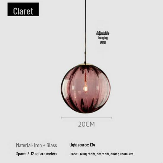 Nordic Colorful Water Ripple Glass Sphere Pendant Lamp for Bedroom or Bar.