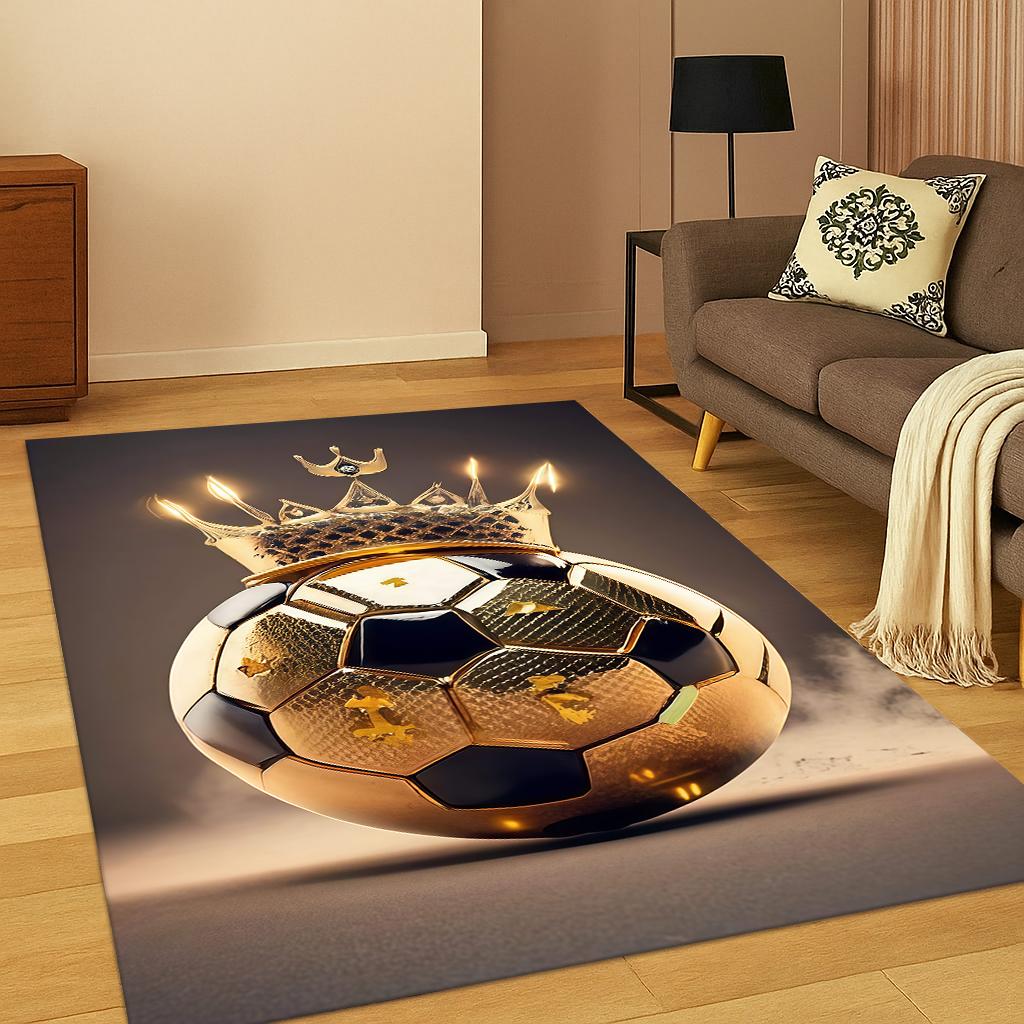 3D Football White Football Field Sports Carpet Rug for Living Room Sofa Home Bedroom Doormat Decor,Playroom Non-slip Area Rug
