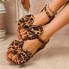 Damen Schleife Leopardenmuster Flache Sandalen, Sommer Casual Slipper, Weite Größe