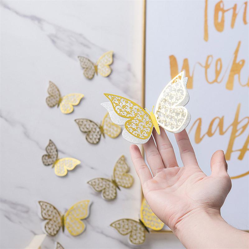 Hollow Butterfly Wall Sticker Hollow Butterfly Metallic Feel Home Decoration 3d Stereo Decorations Party Butterfly Decoration