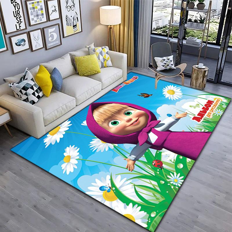 Russian animation Masha and the Bear Fairy Tale Cartoon Carpet Soft Home Living Room Bedroom Door Mat Outdoor Picnic Ground Mat rug T8