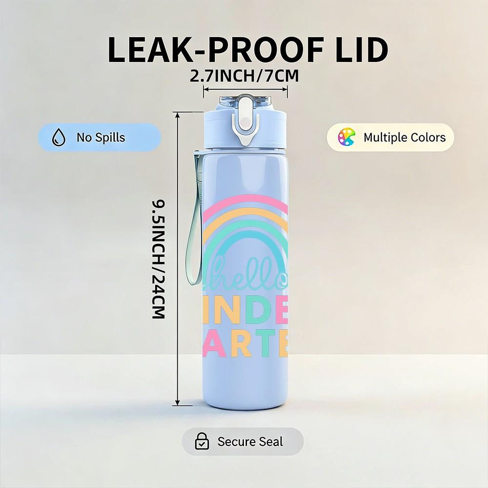 1PC Little Kinder Garden Rainbow 750ml Color Plastic Sports Water Bottle Leakproof Flip Straw Lid Suitable for Sports Office Home Use