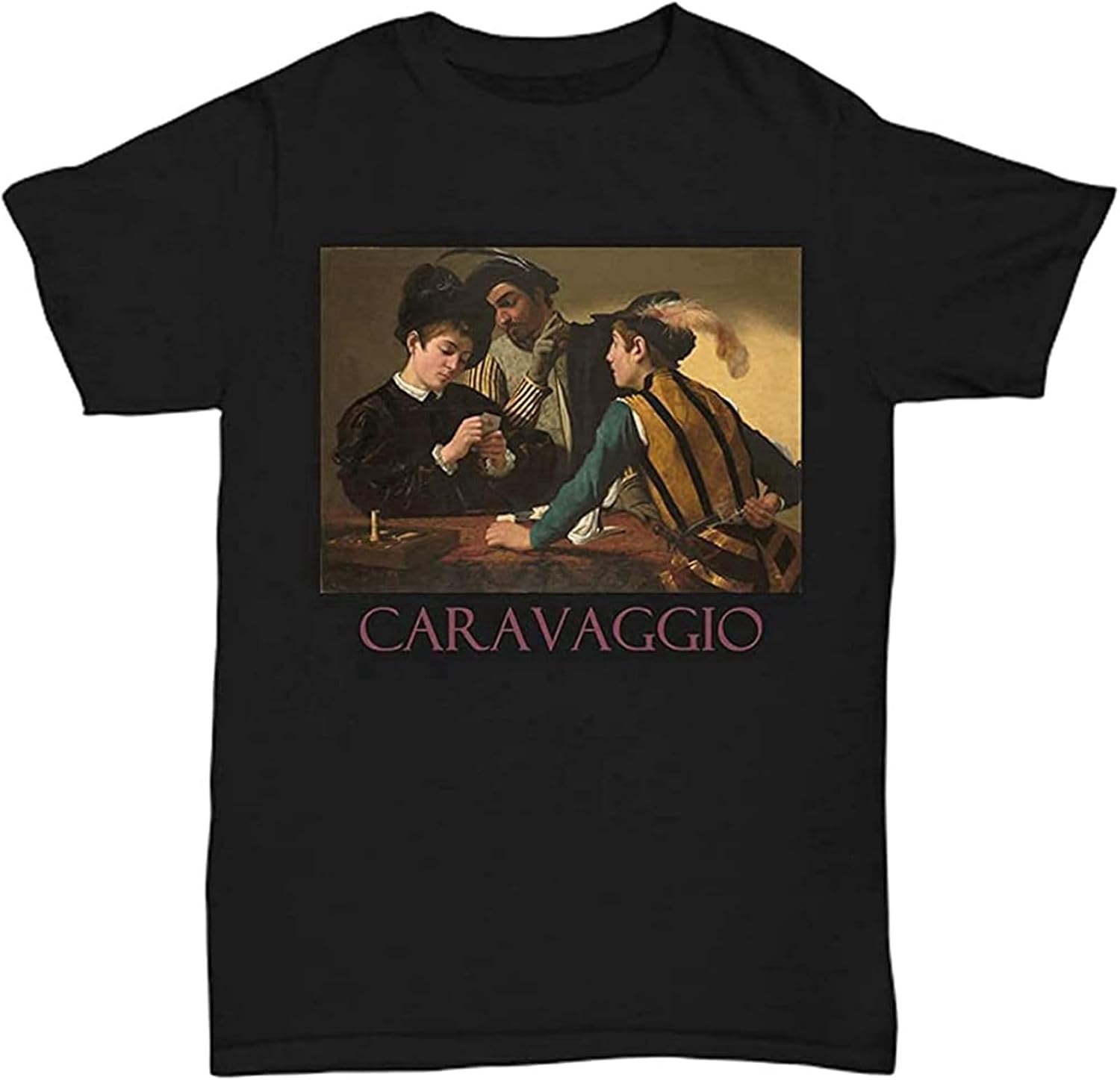 The Card Sharps by Caravaggio Black Short Sleeve Cotton Mens Tshirt M чёрный