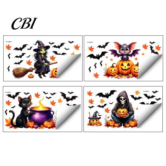 Easy Peel Stick Classroom Wall Decor Cute Halloween Decals, Black Cat Witch Bat Pumpkin Stickers, Fall Removable Autumn Stickers & Art for Home