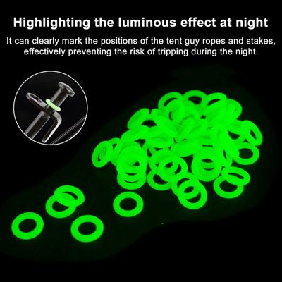 100Pcs Tent Stakes Rings 15MM Glow-in-the-dark Ground Stake Circle Fluorescent Tent Peg Loop Outdoor Camping Tent Nail Accessories