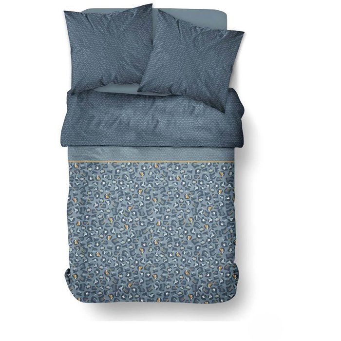Parure de Lit - 260 x 240 cm - Coton Imprimé Léopard Bleu - TODAY SUNSHINE