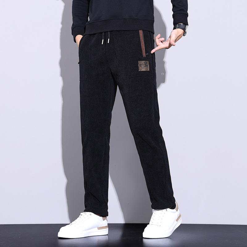 

Men s Vintage Corduroy Pants with Brown Accent Pocket Streetwear M чёрный