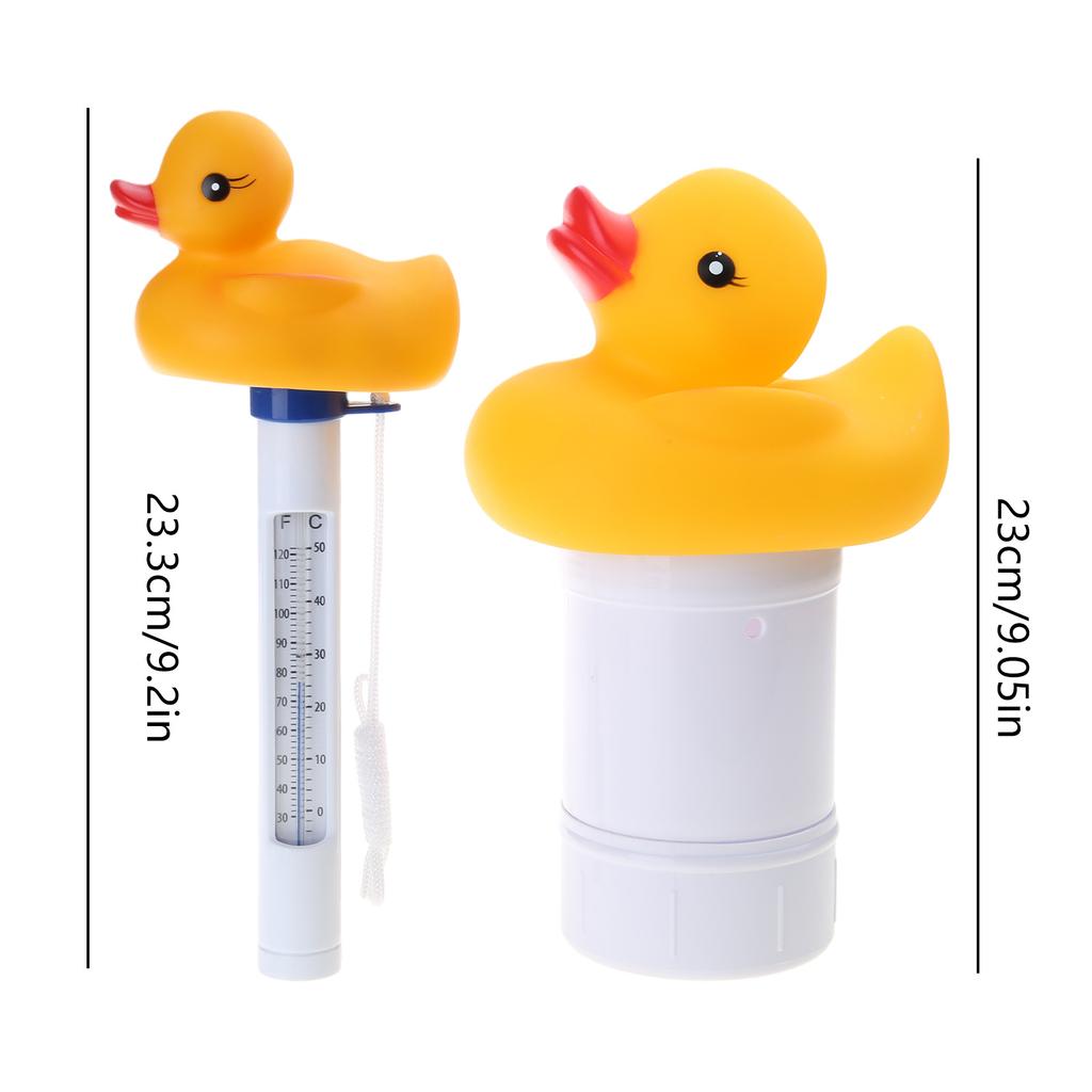 Dispenser Galleggiante Anatra Cartone Animato Termometro Misuratore Pulizia per Piscina Spa Giardino Laghetto Accessori