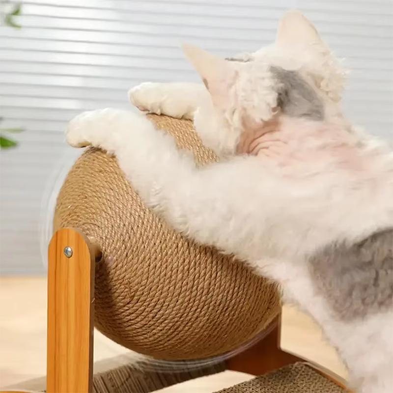 2 In 1, Cat Scratching Ball Wooden Cat Scratcher, Natural Sisal Scratch Board Scratching Column, Wear-Resistant Paw Wood Scraper