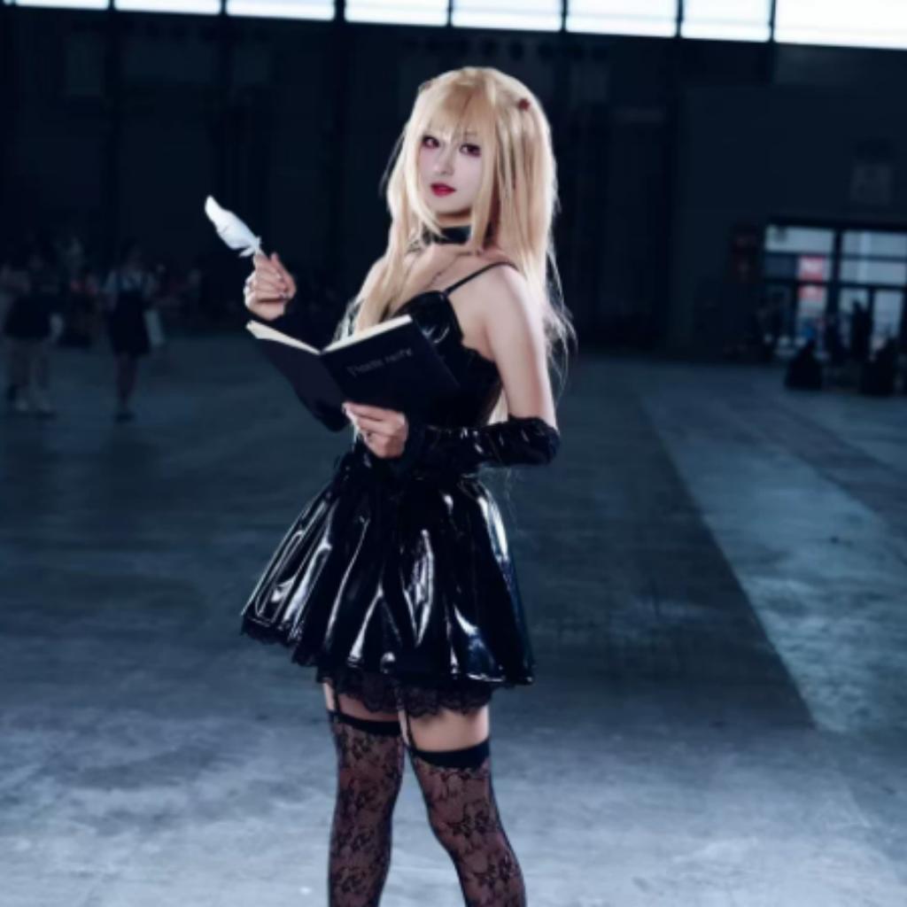 Death Note Cosplay Costume Misa Amane Imitation Leather Sexy Dress  Neck Jewelry Stockings Necklace Uniform Outfit Halloween Wig