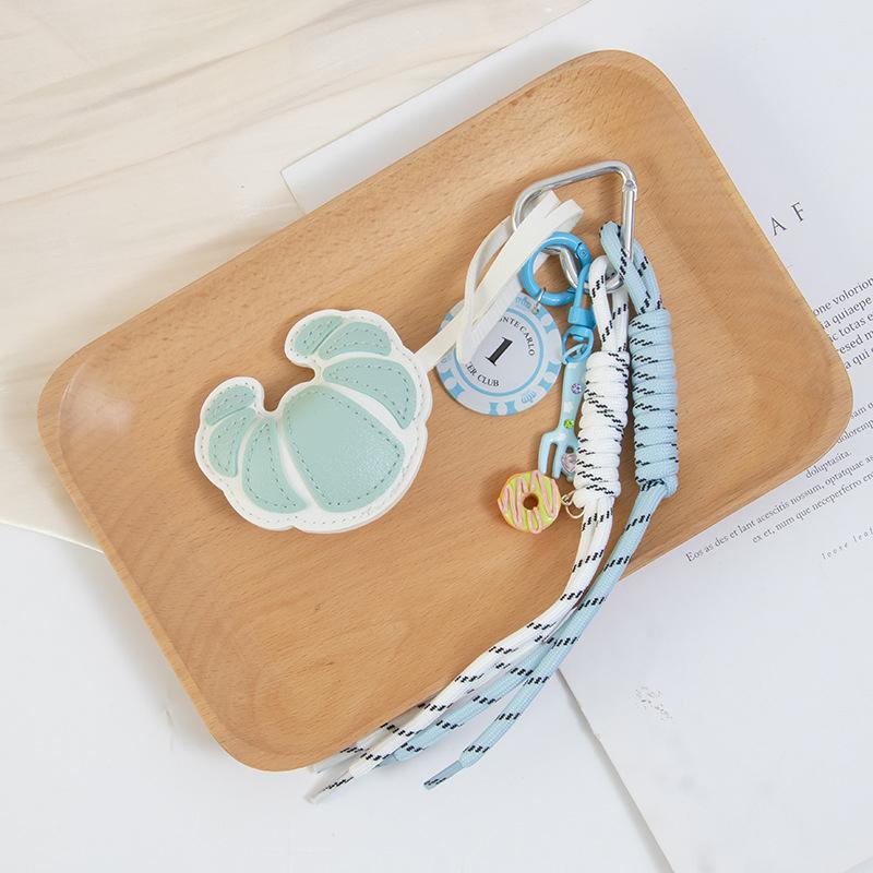 New Croissant Pendant Fashion Braided Rope Bag Pendant Creative Diy Luggage Pendant Pu Leather Bread Keychain Gift Accessories