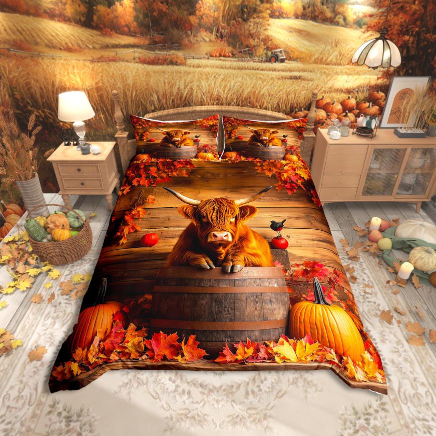 Homewish Happy Fall Duvet Cover SetRustic Pumpkin Maples Bedding SetPet Dogs Bed Set For ChildrenBreathable Home Decor