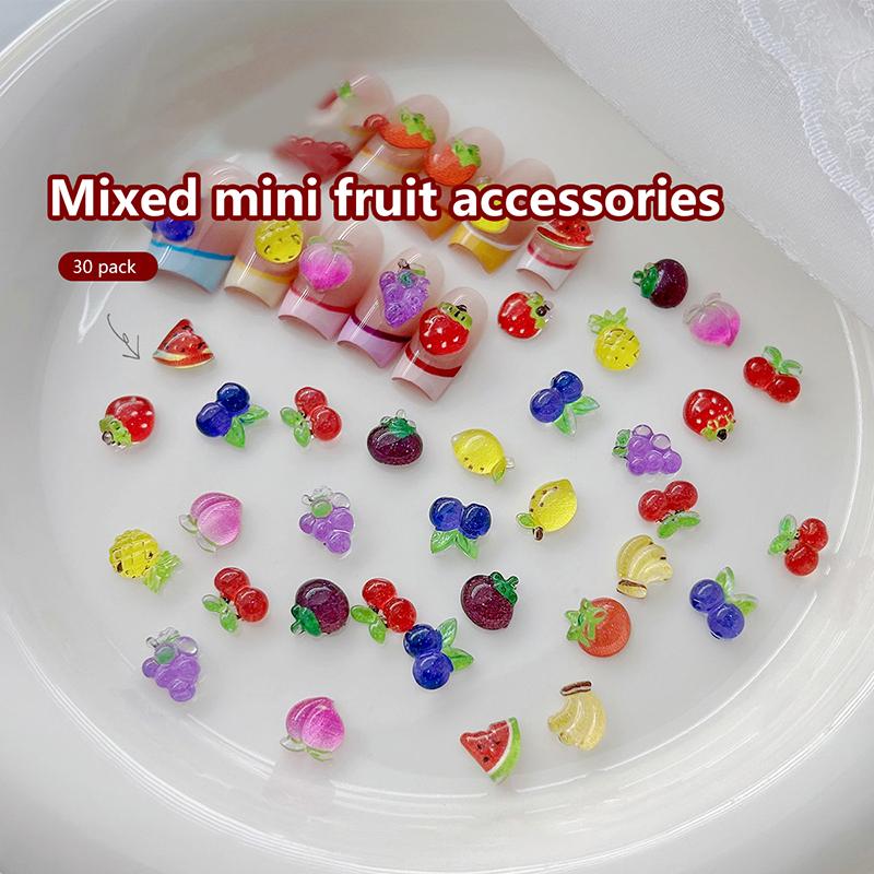 30Pcs Mixed Fruit Shape Nail Decoration Stereoscopic Grapes Strawberries Cherries Nail Accessories Nail Painting Nail Salon Diy