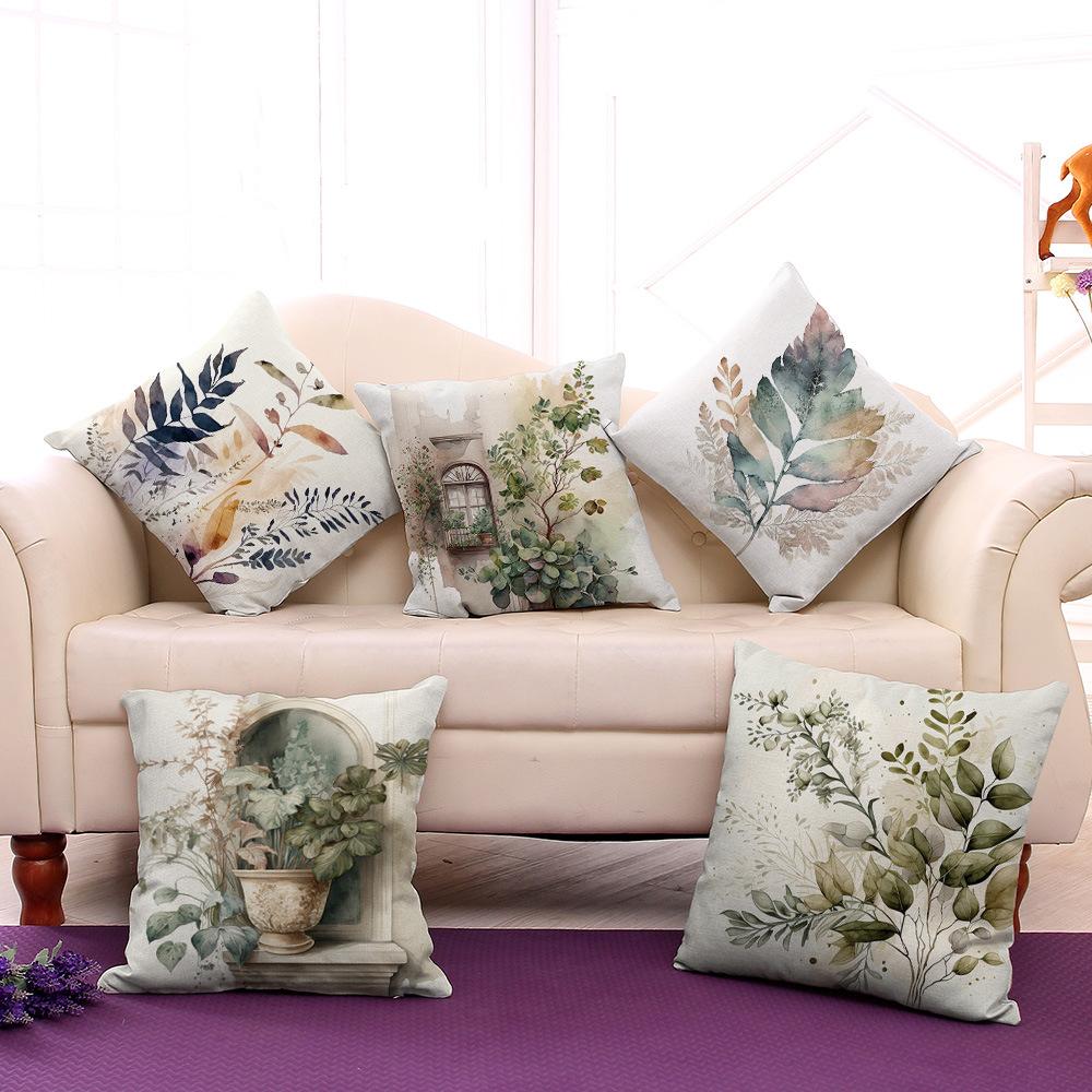 Pillowcase Classic Retro Green Plant Sofa Decoration Pillowcase Nordic Home Waist Cushion Pillowcase