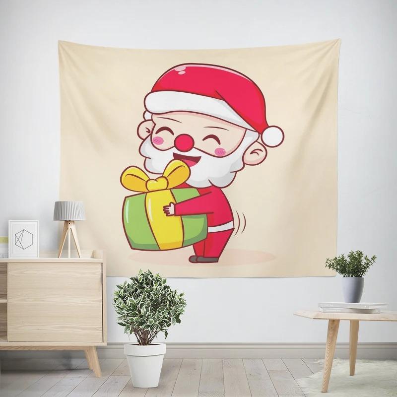 Christmas New Year Cartoon Santa Claus Pattern Living Room Bedroom Decorative Tapestry