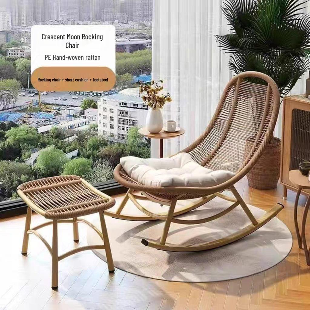 Geflochtener Rattan-Liege-Schaukelstuhl für Erwachsene - Perfekt für Wohnzimmer oder Balkon zur Entspannung
