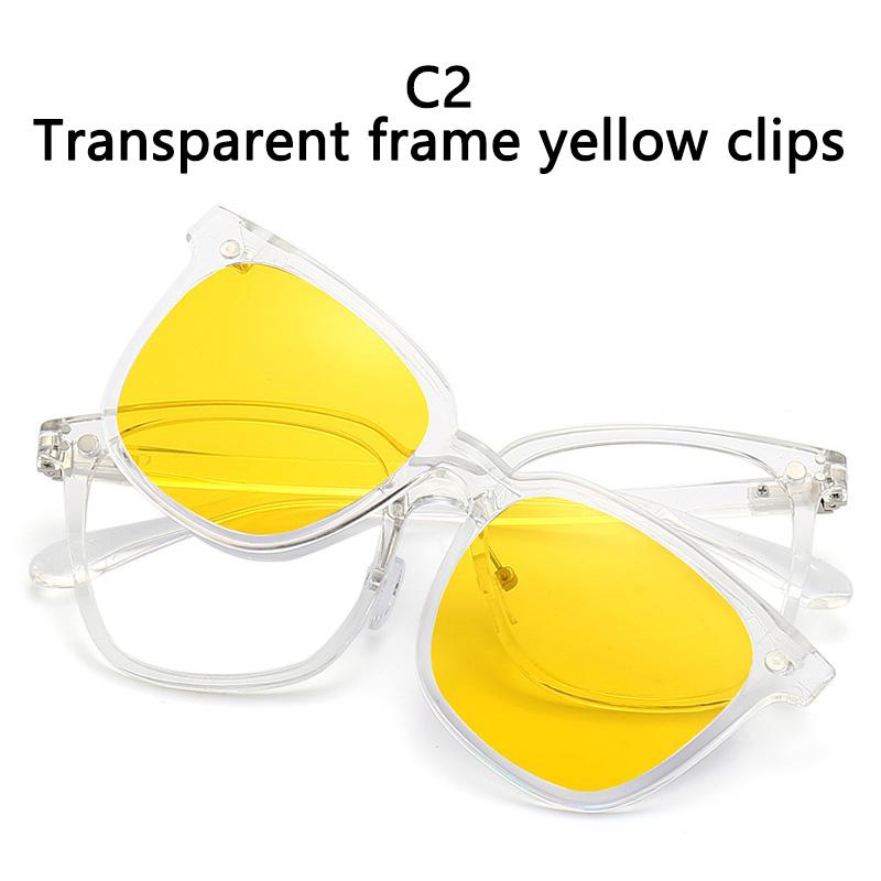 2 In 1 Clip On Glasses Transparent Frame Women Brand Design Clips Sunglasses Men Prescription Eyeglasses
