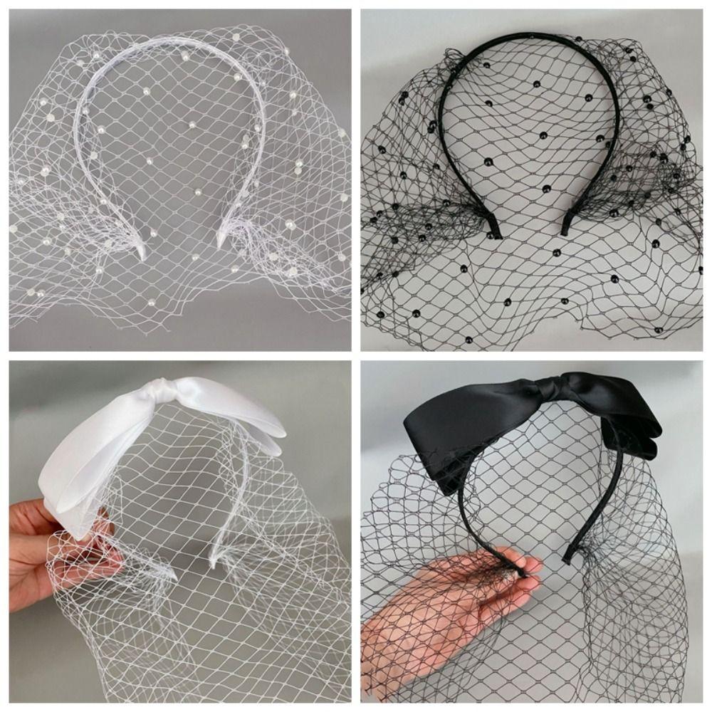 Satin Bow Bride Veils Elegant Wedding Headband Vintage Bridal Headwear  Hair Accessories