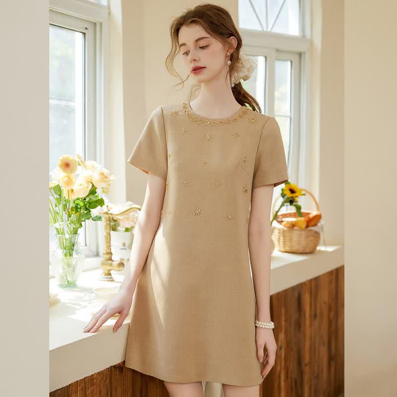 Bailuyu Women s Round Neck Short Sleeve A-line Dress L
