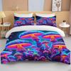 Super Vibrant Neon Psychedelic Mushrooms Print Bedding Set  1 Duvet Cover 1/2 Pillowcases Adult and Children Bedding Set Luxury