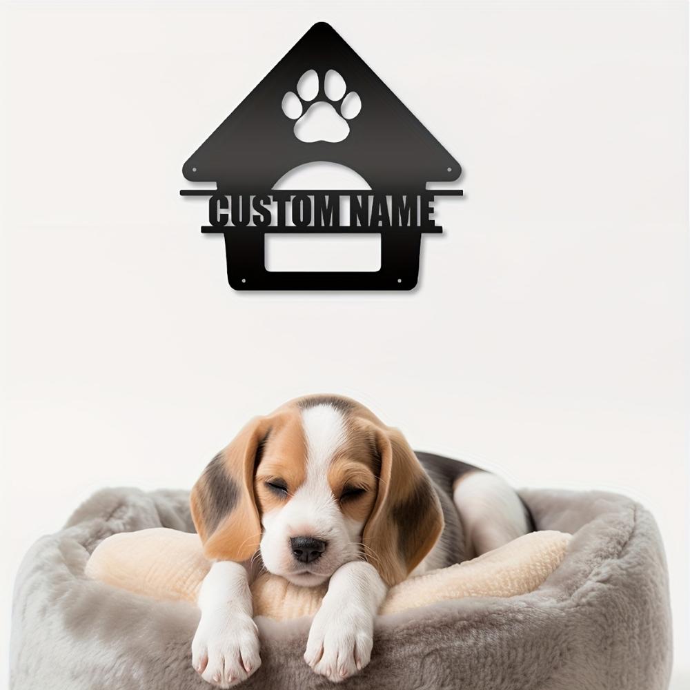 Customizable Black Metal Dog House Sign Personalized Pet Name Plaque Paw Cutout Wall Art Home Housewarming Gift