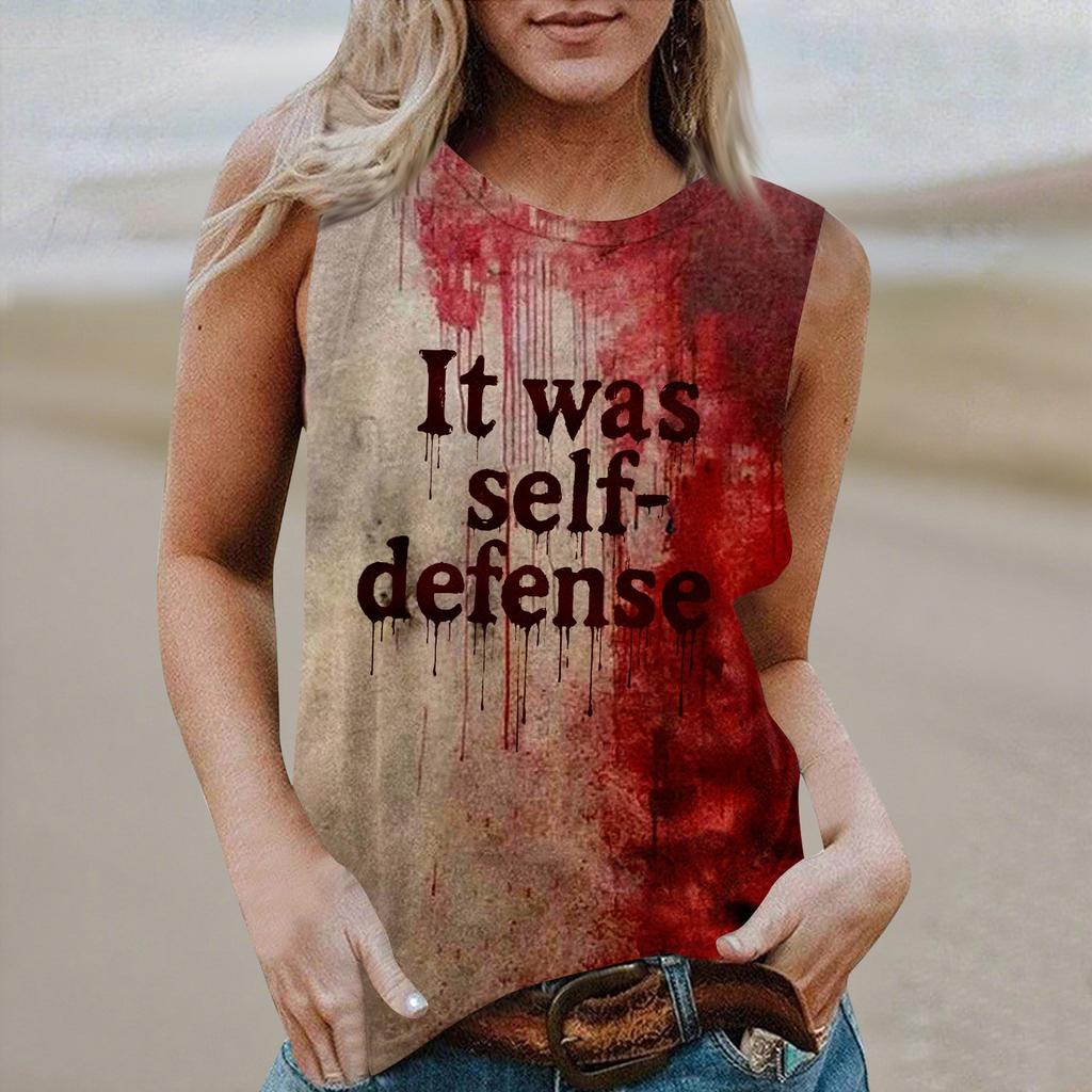 Dame Rund Hals Casual Ermeløs Halloween Trykket Vest T-skjorte Topp