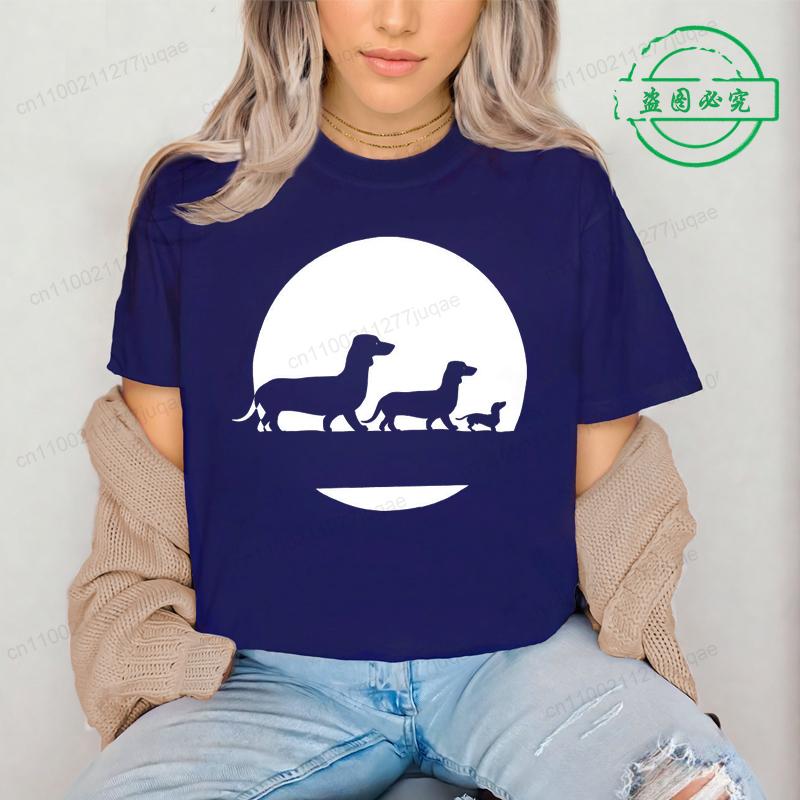 Moon Dachshund T Shirt for Men Women O-neck Short Sleeve Streetwear Wiener Dog Lover Graphic T Shirts Tee Tops Clothing Gift