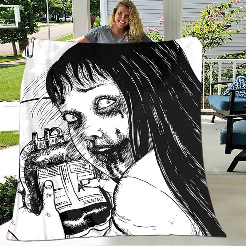 1pc Blanket Thriller Manga Junji Ito Tomie2 Print Design, Lightweight Blanket for Sofa, Bed- Soft &Warm, Gift for All Seasons Like Christmas, Hallowee