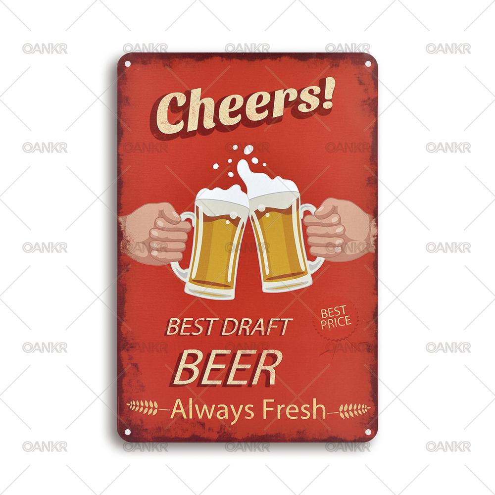 

Vintage Beer Poster Metal Tin Sign Cheers Beer Draft Fresh Always Art Posters Metal Signs for Pub Bar Home Wall Decor Plaque 20x30cm（7.8x11.8inch）