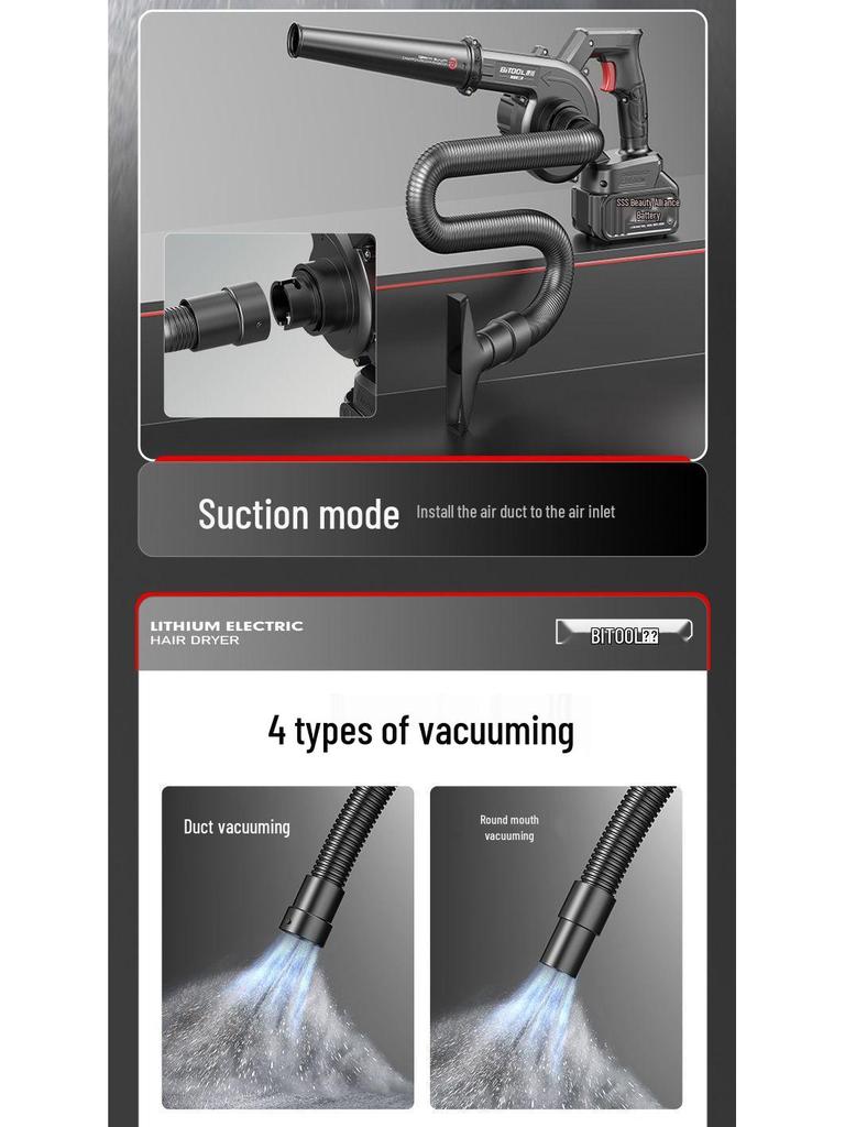 Cordless Electric Hair Dryer & Blower Vacuum with Lithium Battery