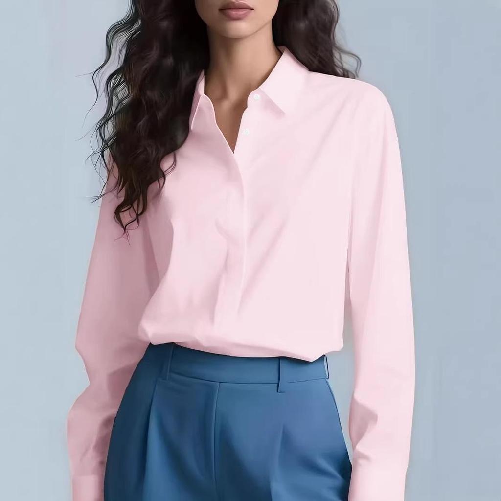 Women's Professional Hidden Placket Button Work Shirt - Office Wear European & American Style