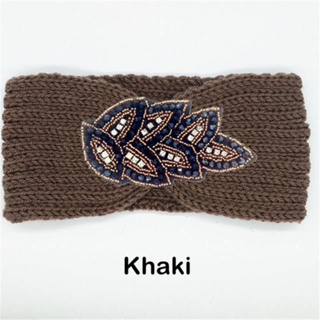 Women Rinestone Winter Headband Warmer Ear Knitted Wool Head Bands Turban Head Wrap Girl Bead Hairband Headwear Hair Accessories