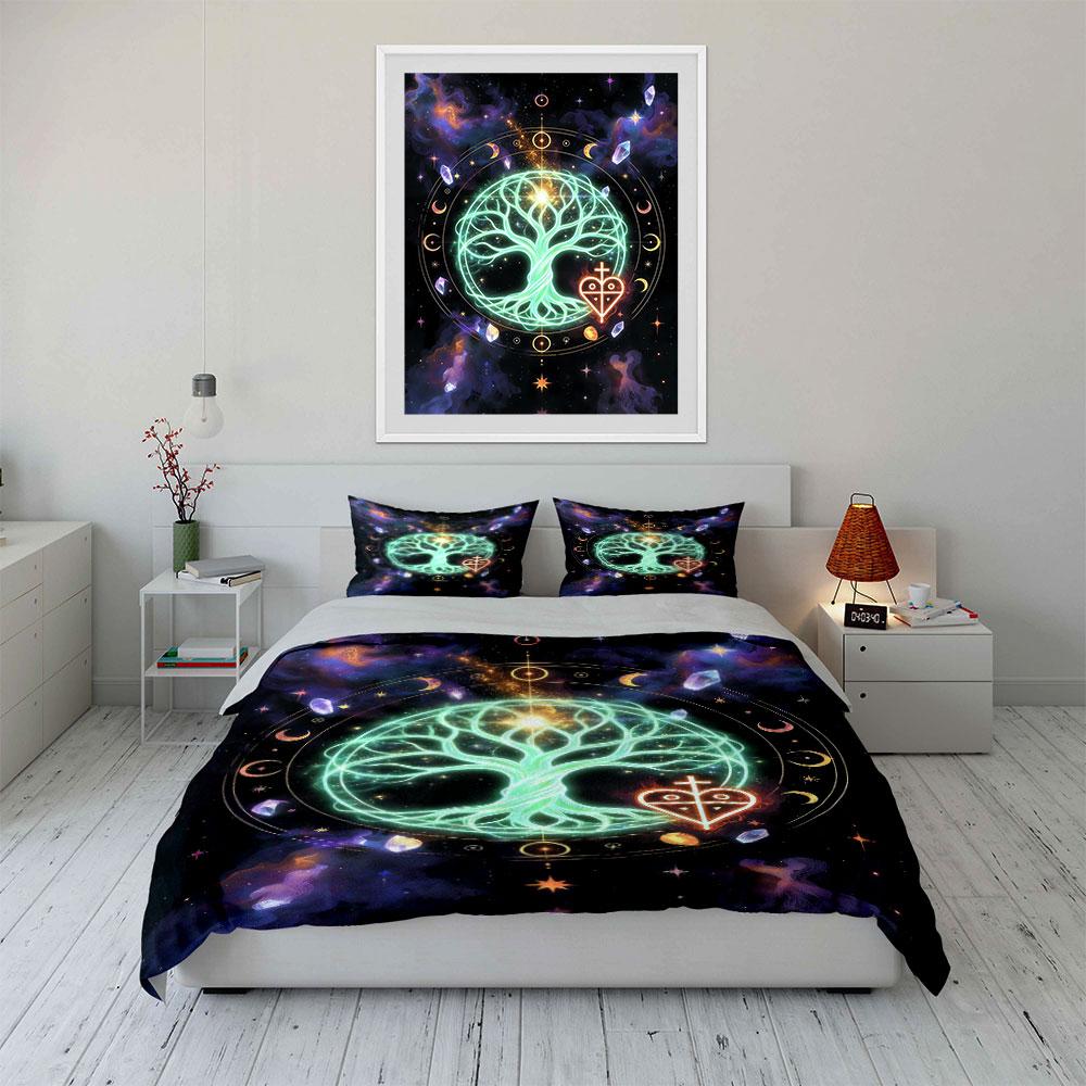 Glowing tree with celestial symbols. Bedding sets Duvet cover sets Duvet covers Pillowcases(1 * Duvet Cover 2 * Pillowcases, without duvet insert)