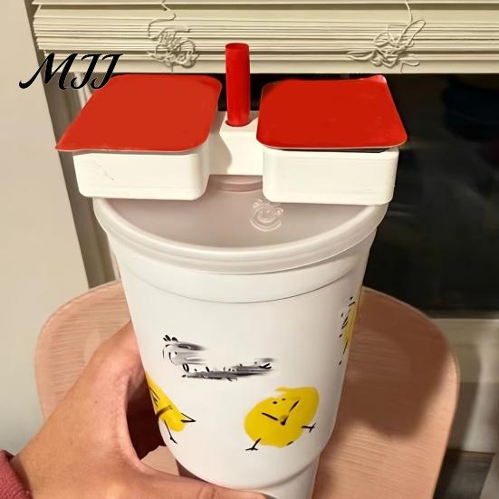 Dipping Sauce Cup for Car 3D Printed Holder Condiment Tray, 2 Compartment Dip Dispenser Container with Straw Hole, Universal Vehicle Tumbler Fast Food