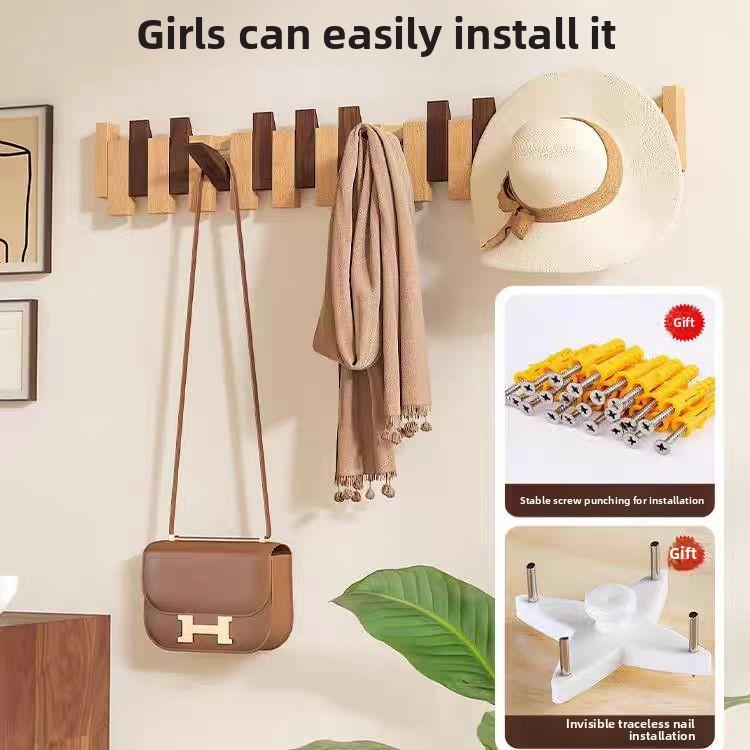 1PCS Wooden Piano Key Wall Hook - No Drill Entryway Coat Rack, Wall Mounted Shelf for Hallway Organizer, Solid Wood Door Hanger