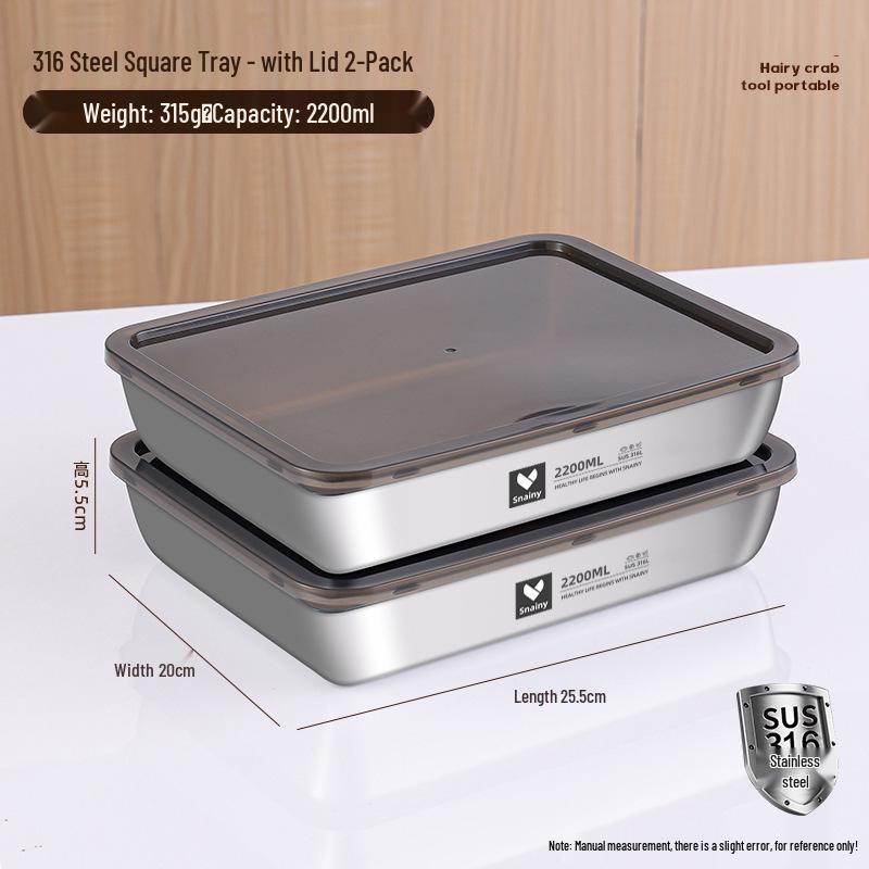 Food-Grade Stainless Steel Storage Box with Lid - Square/Rectangular Freezer Tray