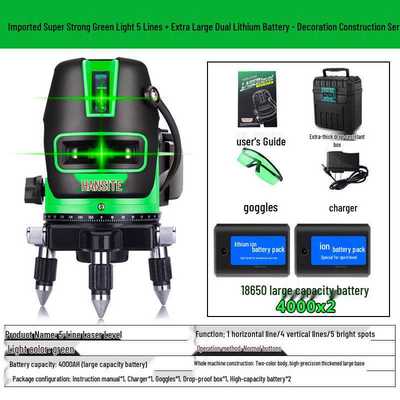 High Precision Outdoor Laser Level with Automatic 2, 3, or 5 Green/Blue Light Lines