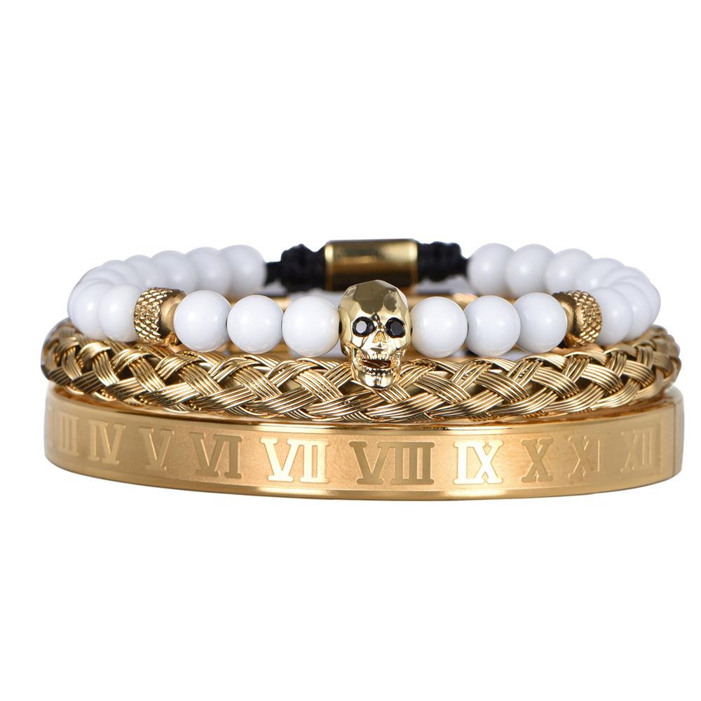 2026 White Bead Crown Bracelet Set Epoxy Roman Numeral Bracelet Set