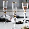 Handmade Crystal Wine Glass with Gold Rim & Beaded Design - Red Wine & Champagne Flute 