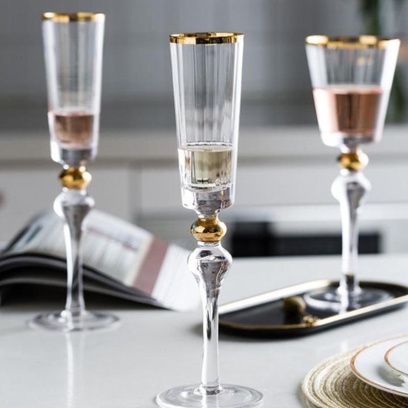Handmade Crystal Wine Glass with Gold Rim & Beaded Design - Red Wine & Champagne Flute