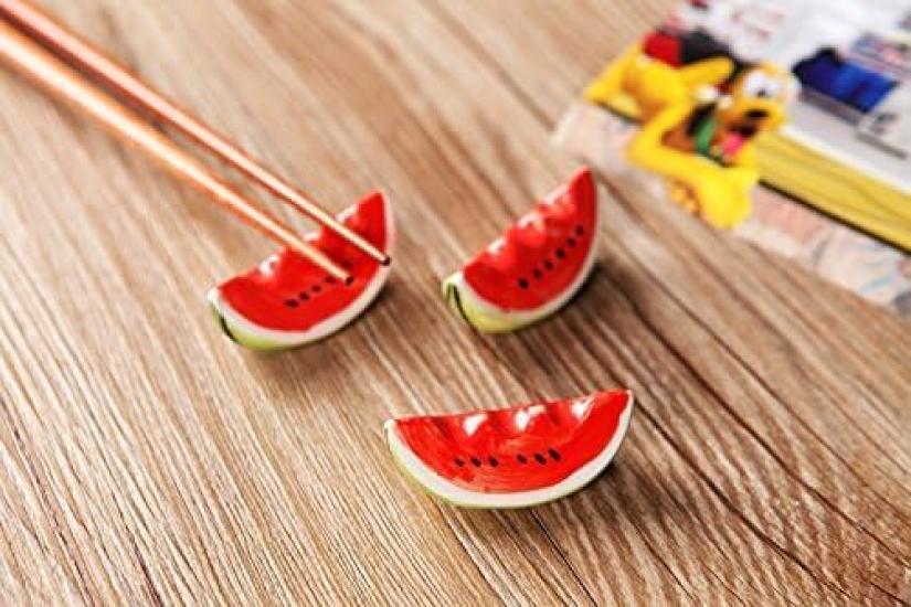 speed mao Cute Watermelon Ceramic Chopstick 2 Set of 6 Rests, Colors,
