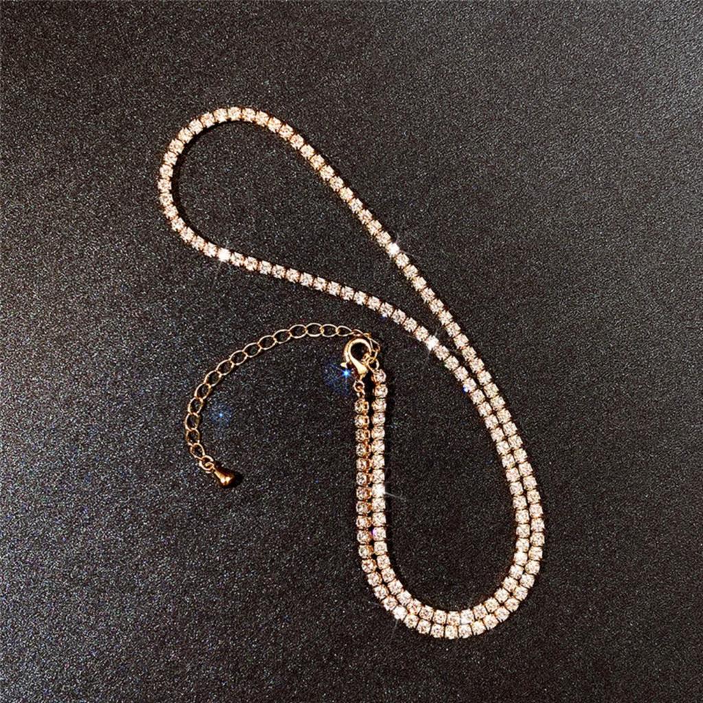 Women All Stone Tennis Chain Necklace Full Sparkling Round Cut Stones Elegant Statement Jewelry
