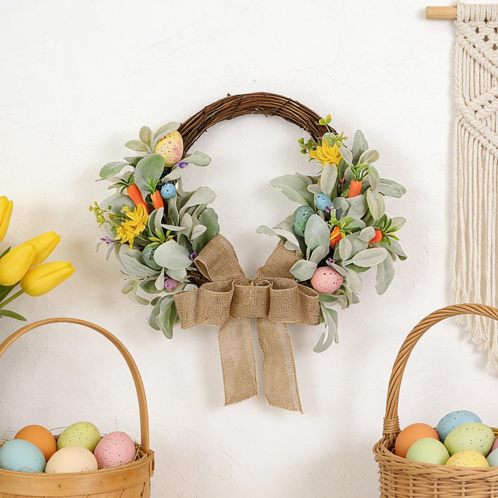 Osterkranz, Festliche Dekoration mit Schleifen und bunten Eiern | Außenkranz geeignet für Hochzeiten, Küchen, Familientreffen, Partys, Eingänge