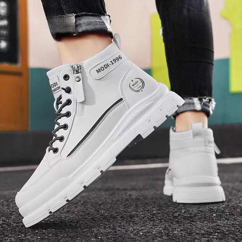 Martin Boots Winter New High-top Casual White Board Shoes Leather Thick-soled Heightening Boots