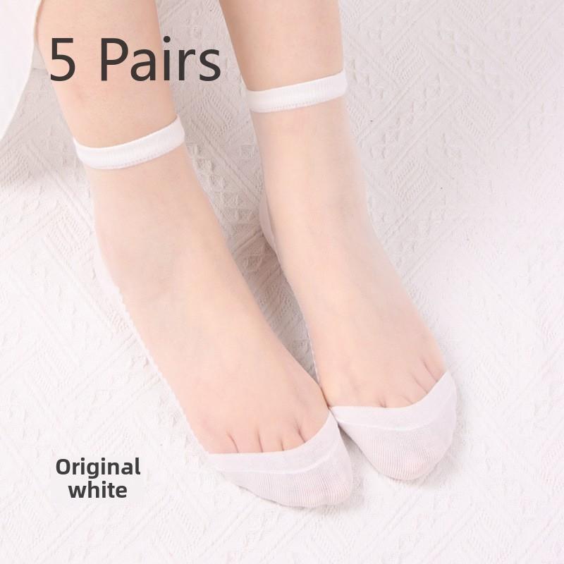 5 Pairs Spring and Summer Women's Transparent Socks Wave Transparent Women's Stockings Glass Silk Crystal Silk Women's Socks