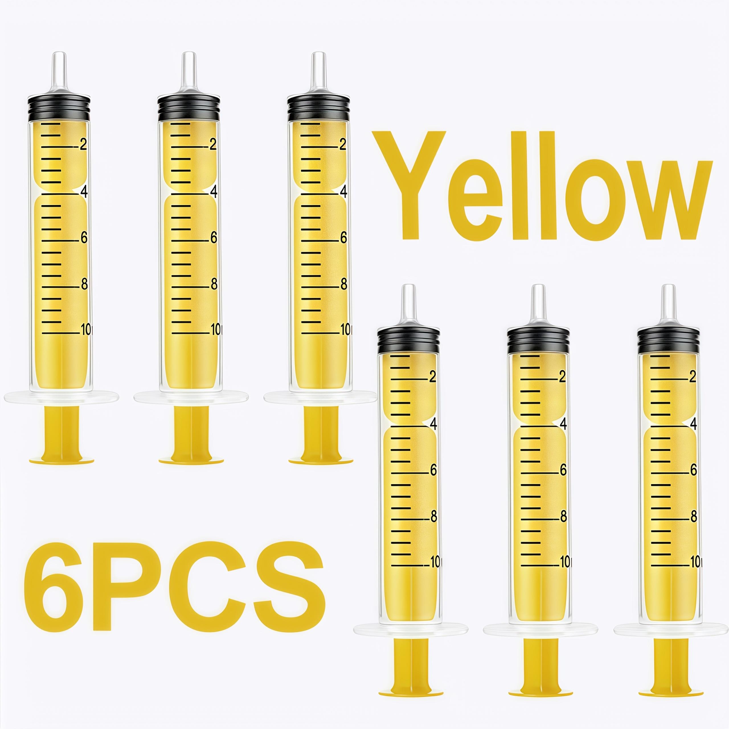 

6 Pieces of 10ml Colored Syringe with Caps, Suitable for Glue, Liquid Distribution and Measurement, Pet Food Feeding, Refilling Ink Cartridges, Etc. 6PCS жёлтый