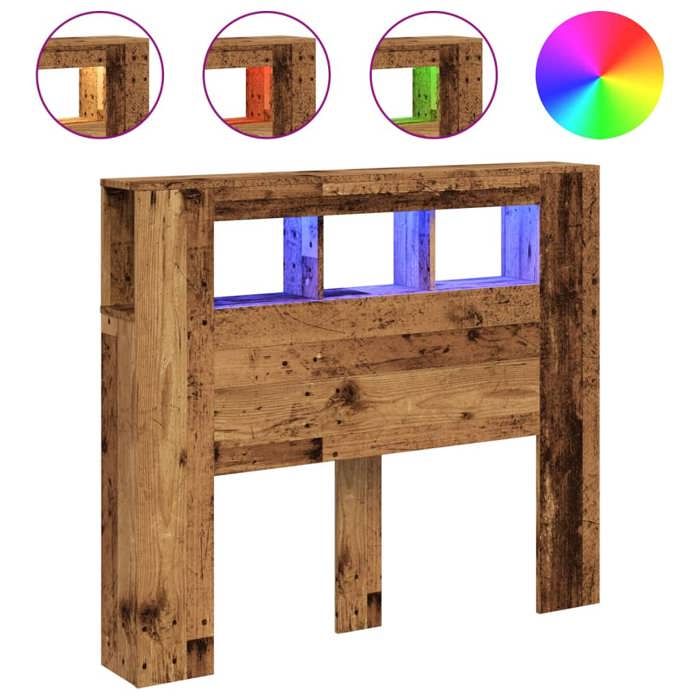 VidaXL LED Headboard Old Wood 120x18.5x103.5cm Engineered Wood, Headboard, Headboard with Shelves, Headboard 857684