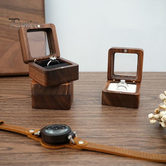 Wooden Ring Gift Box Portable Wedding Engagement Proposal Ring Storage Case Multifunction Bracelet Necklace Stud Earring Jewelry Display Holder