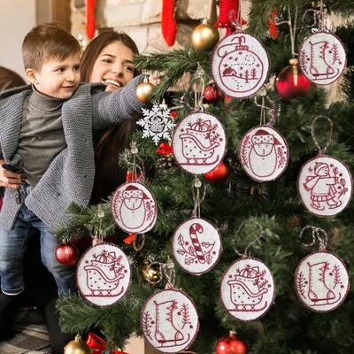 Embroidery Christmas Ornaments Kit Hand Embroidery Tree/Snowman/Reindeer/Stocking Ornament Kit Complete Needlepoint Starter Set for Adults Beginners