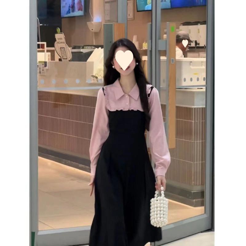New contrasting color fake two pieces waist and thin temperament dress super fairy princess light